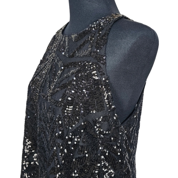 Everly Sequined Top Sz Large Black Jazz Sparkle New Years Cocktails Halter Glam - Picture 9 of 16